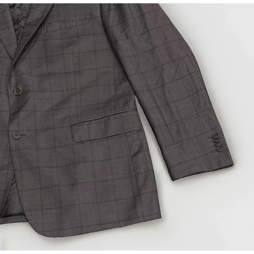 Ermenegildo Zegna Cloth Traveller Saks Wool Silk Gray Windowpane Suit Men's 44